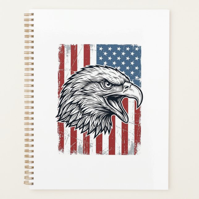 Aigle Patriotique Drapeau Américain Gravure Vintag (Devant)
