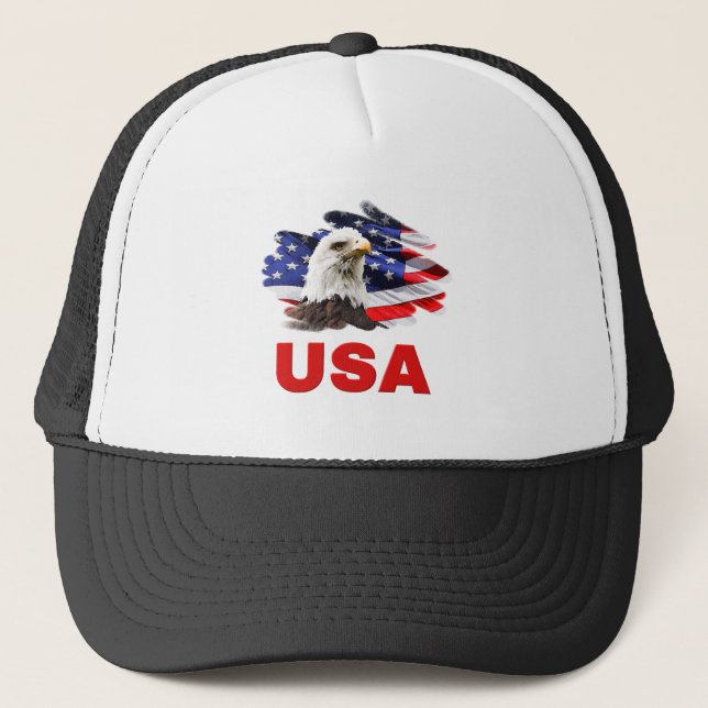 Aigle sur le drapeau USA Casquettes patriotiques / (Devant)