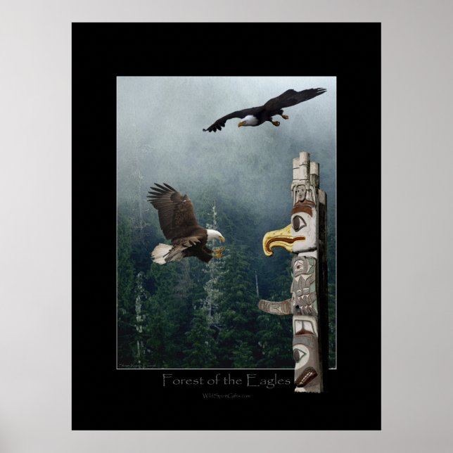 Aigles, Forêt et Haida Totem Art Poster (Devant)