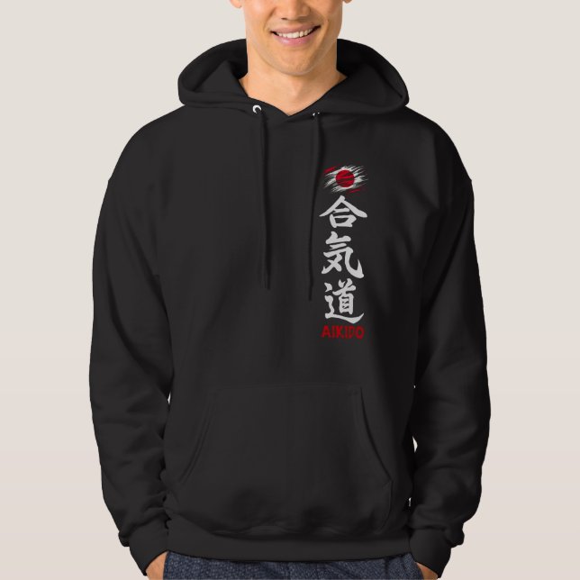 Aikido Kanji Sweat à capuche foncé avec drapeau ja (Devant)