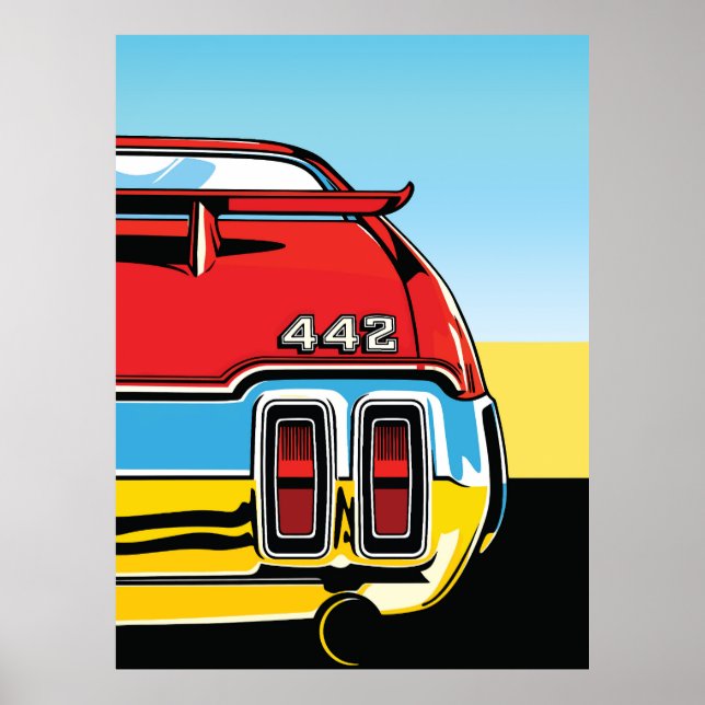 Aile arrière de Muscle Car 442 Impression Pop Art  (Devant)