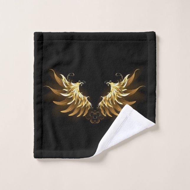 Ailes d'ange dorées sur fond noir (Gant de toilette)