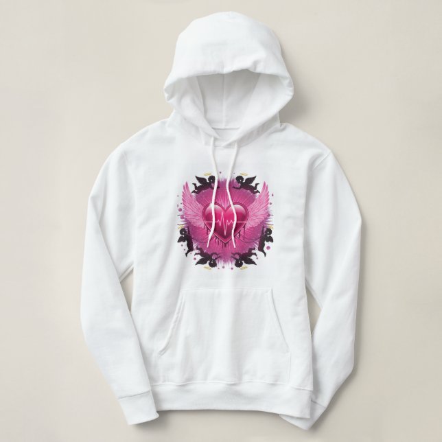 Ailes de coeur rose doux Sweat - shirt à capuche � (Design devant)