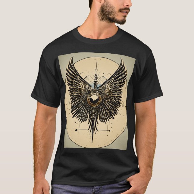 "Ailes Ethérées : T-shirt Abstrait Line Art" (Devant)