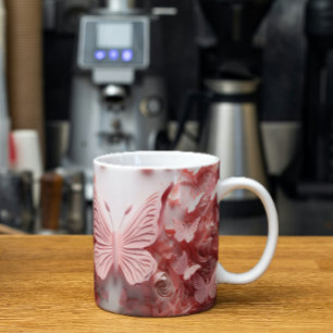 Ailes Whimsical : Mug de café à papillon rose 3D