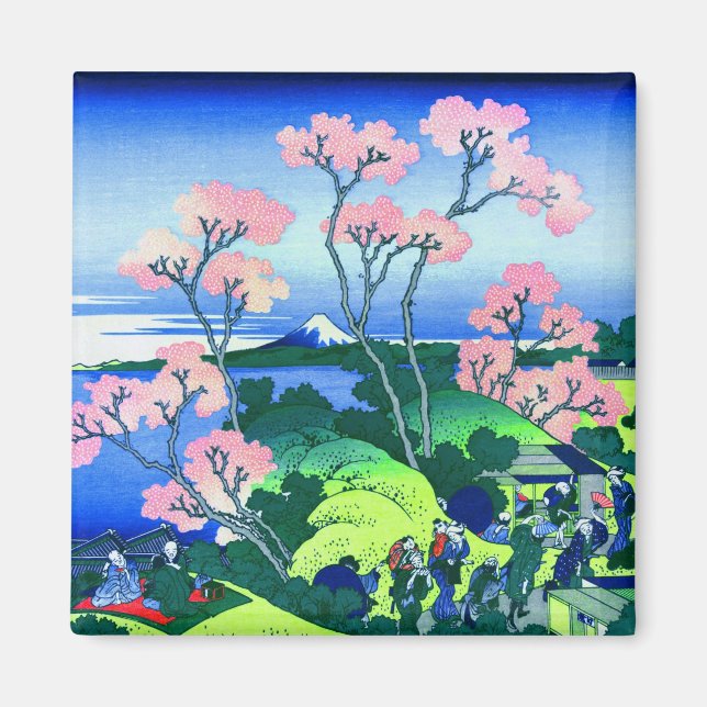 Aimant 北 斎 Goten-Yama Hill Hokusai Cherry Blossom Art (Devant)
