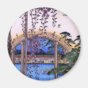 Aimant 藤 と 太 鼓 橋, 広 重 Wisteria et Pont Arché, Hiroshige