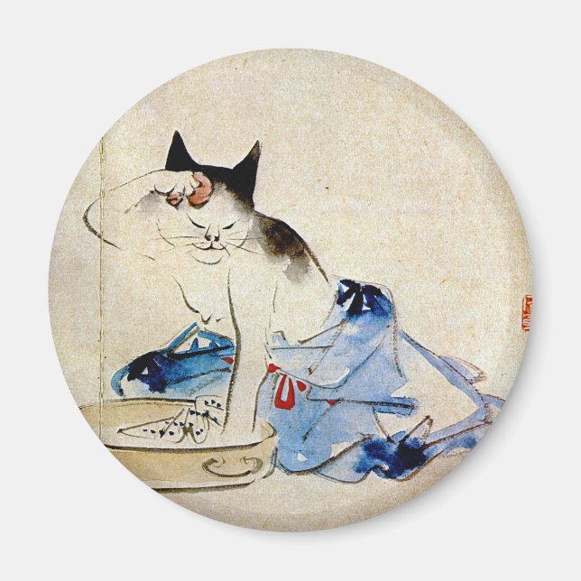 Aimant 顔 を 洗 う 猫, 重 Cat Laver Visage, Hiroshige (Devant)