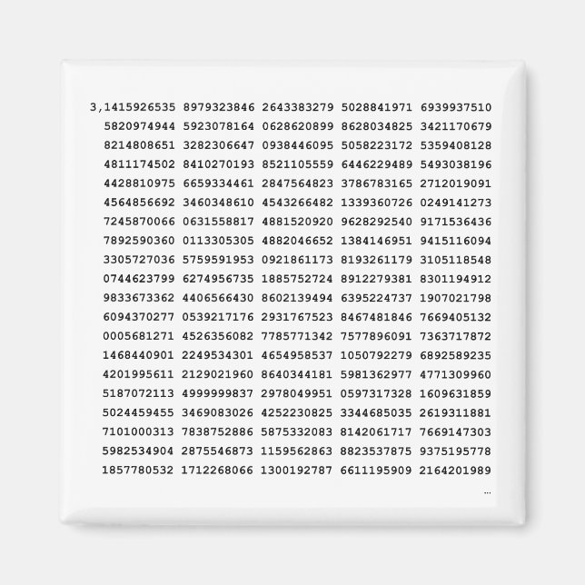 Aimant 1000 Premiers Chiffres Pi Numéro| Symbole mathémat (Devant)