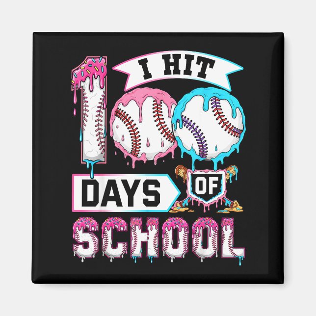 Aimant 100 Days Of School Boys Baseball Drip 100th Day Ki (Devant)