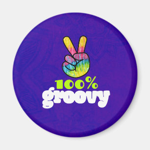 Aimant 100% Groovy Rainbow with Hand Peace Sign
