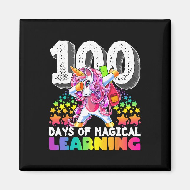 Aimant 100 jours d'apprentissage magique dabbing unicorn  (Devant)