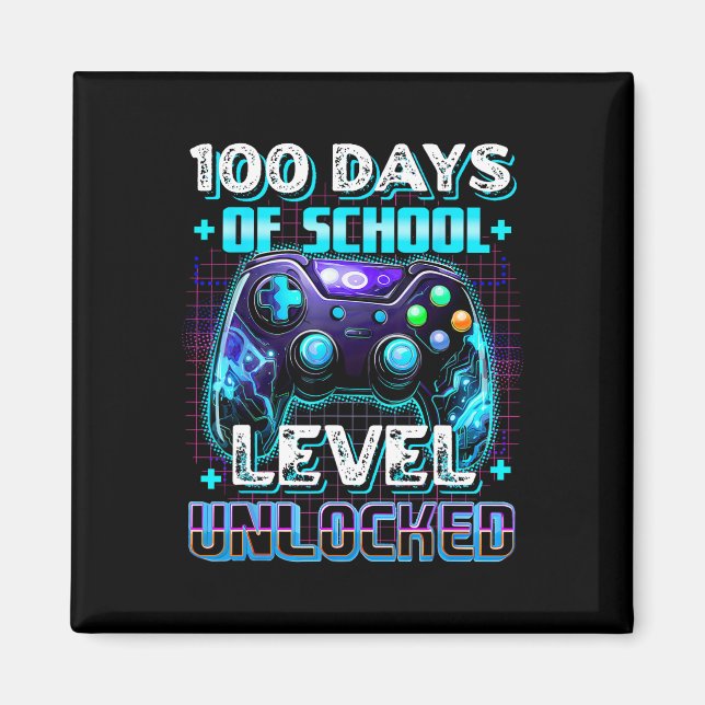 Aimant 100 Jours De Niveau École Jeu Vidéo Déverrouillé 1 (Devant)