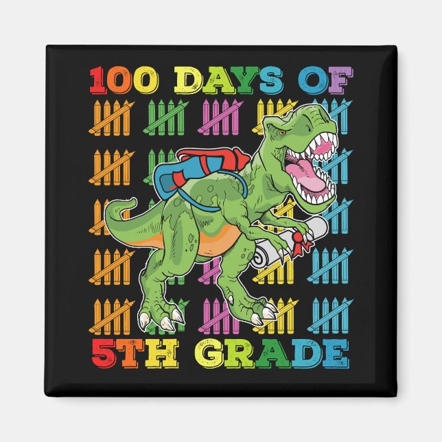Aimant 100 jours de T Rex dinosaure de 5e année scolaire (Devant)