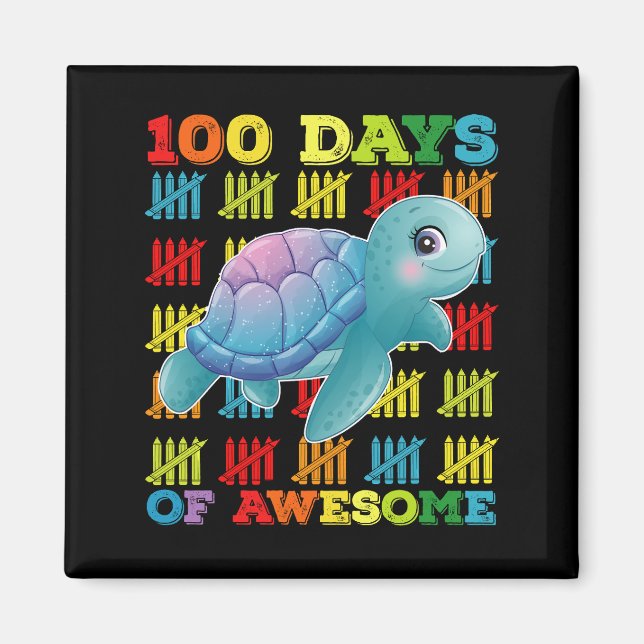 Aimant 100 jours de tortue géniale 100e jour d'école (Devant)