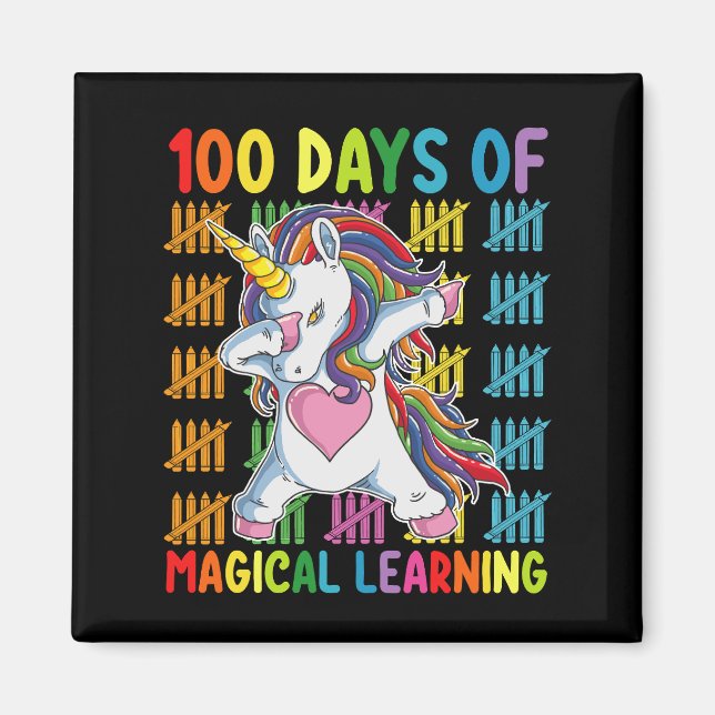 Aimant 100 Jours d'école de licorne d'apprentissage magiq (Devant)