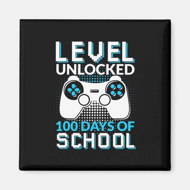 Aimant 100 Jours D'École Déverrouillé Gamer Nerdy Équipe  (Devant)