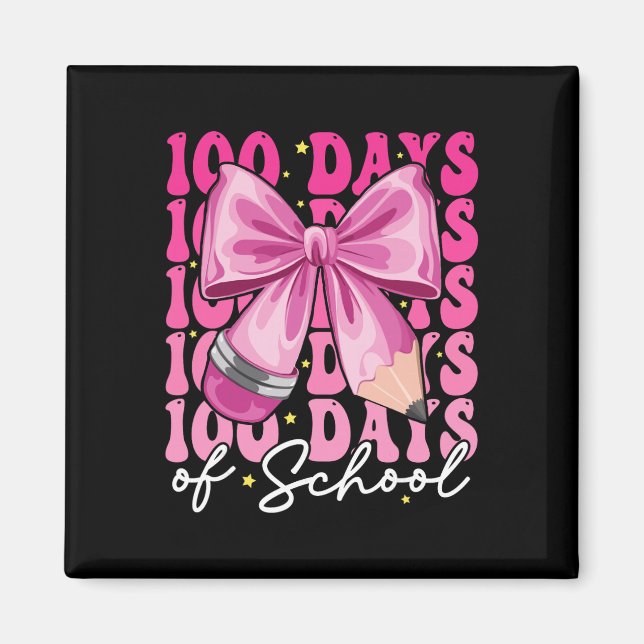 Aimant 100 jours d'école filles coquette noeud 100e jour  (Devant)