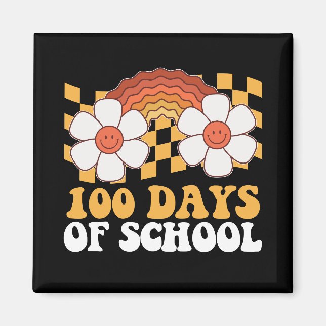 Aimant 100 Jours D'école Fleur Arc-en-ciel Groovy Rétro (Devant)