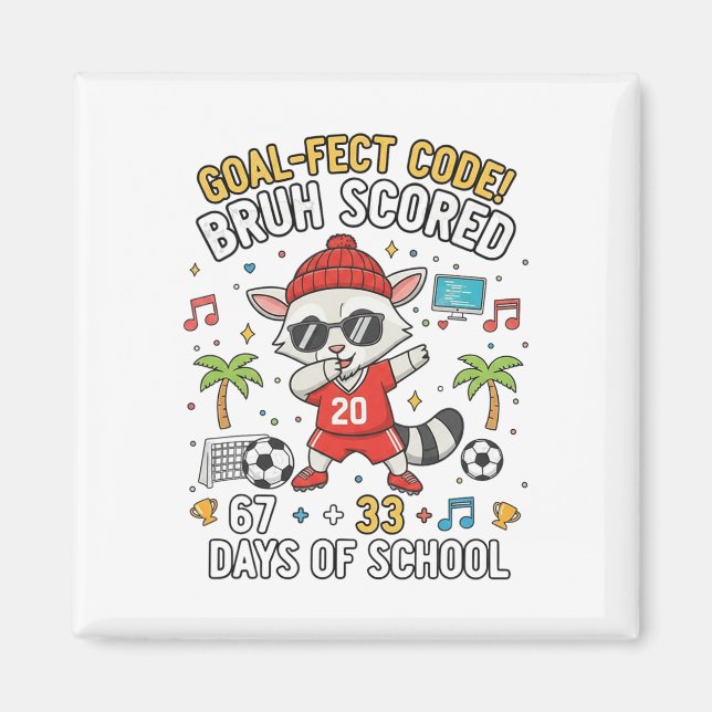 Aimant 100 jours d'école football codage Raton laveur Dab (Devant)