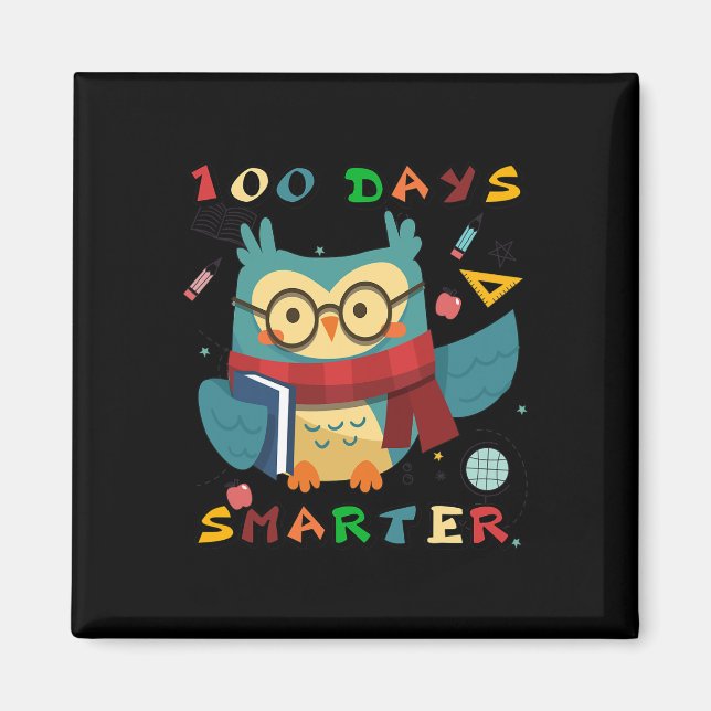 Aimant 100 Jours D'École Garçon Fille Cadeau Smarter Owl  (Devant)