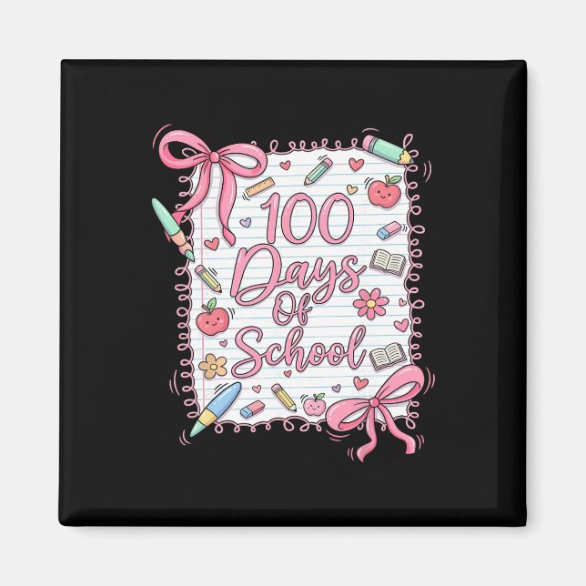 Aimant 100 jours d'école noeud coquette pour filles 100èm (Devant)