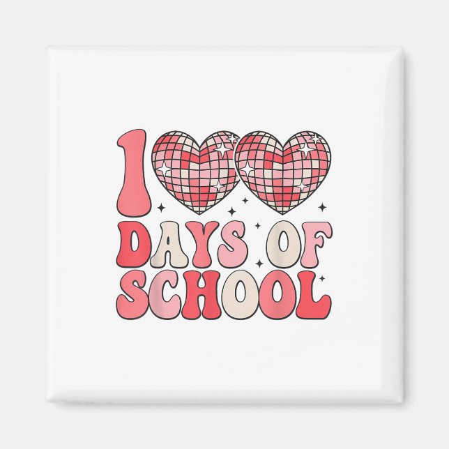 Aimant 100 Jours D'École Rétro Coeurs Disco 100E Jour (Devant)