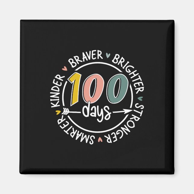 Aimant 100 Jours D'École Smarter Kinder Plus Fort Brighte (Devant)