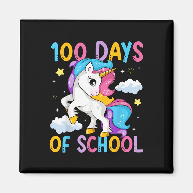 Aimant 100 Jours D'École Unicorn Filles Enseignante 100èm (Devant)