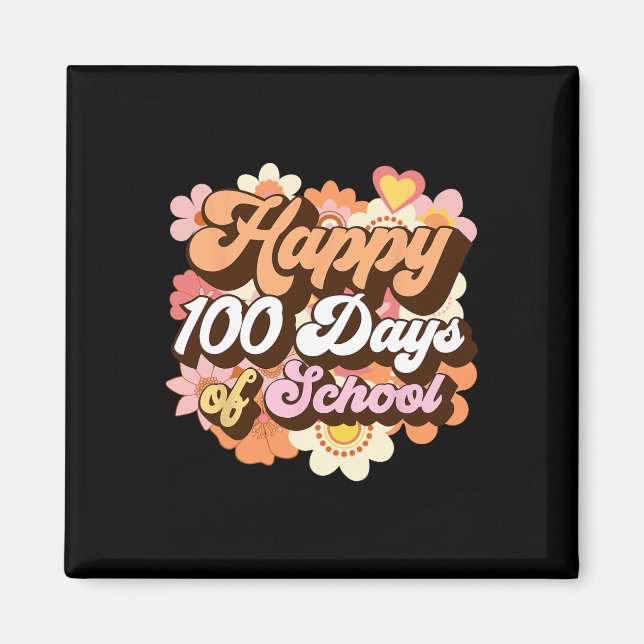 Aimant 100 Jours D'Enseignant Enfants Retro Happy 100e (Devant)
