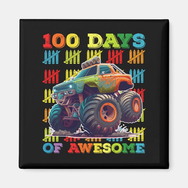 Aimant 100 jours d'un camion monstre génial École du 100e (Devant)