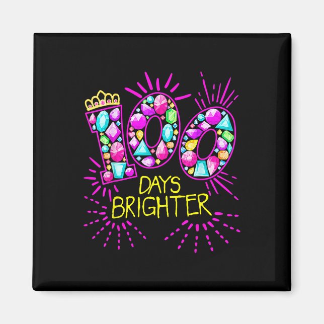 Aimant 100 Jours Enseignant Plus Brighter Filles 100 Jour (Devant)