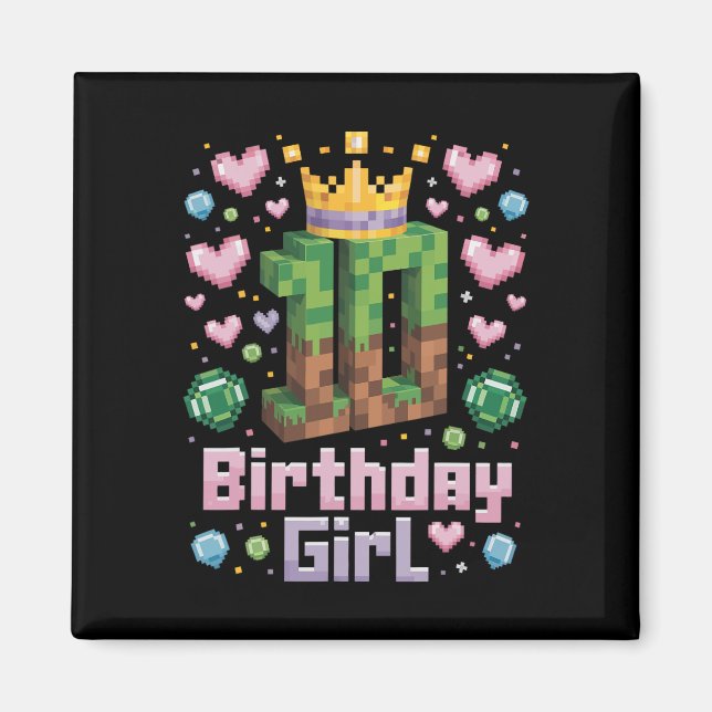 Aimant 10e anniversaire fille chemise jeu Pixel Party 10  (Devant)