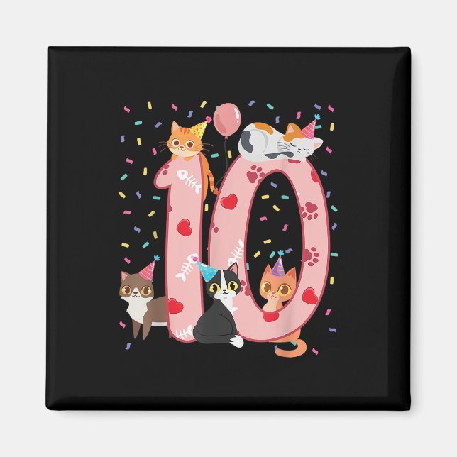 Aimant 10e anniversaire fille mignonne tenue de chat 10 a (Devant)