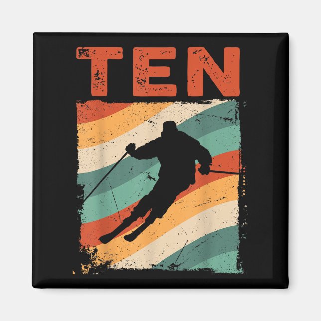 Aimant 10e anniversaire Retro Ski Ski 10 ans Garçons Gi (Devant)