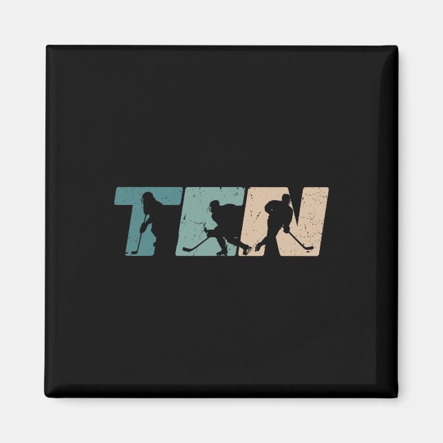 Aimant 10th Birthday Retro Ice Hockey 10 Years Old Boy Gi (Devant)