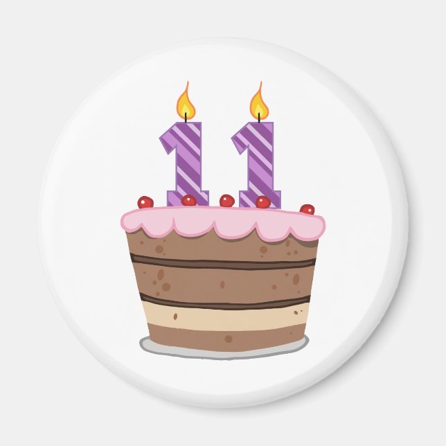 Aimant 11 ans sur le gâteau d'anniversaire (Devant)