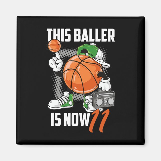 Aimant 11e anniversaire Bysketbyll Joueur amusant 11 ans  (Devant)