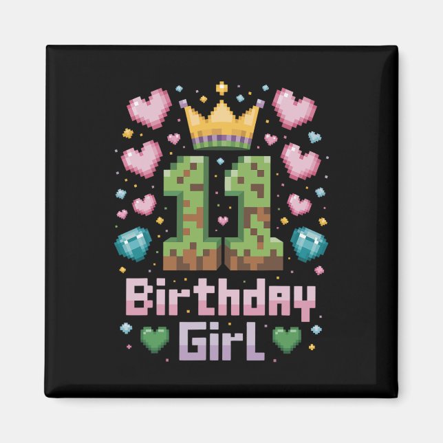 Aimant 11e anniversaire fille chemise jeu Pixel Party 11  (Devant)