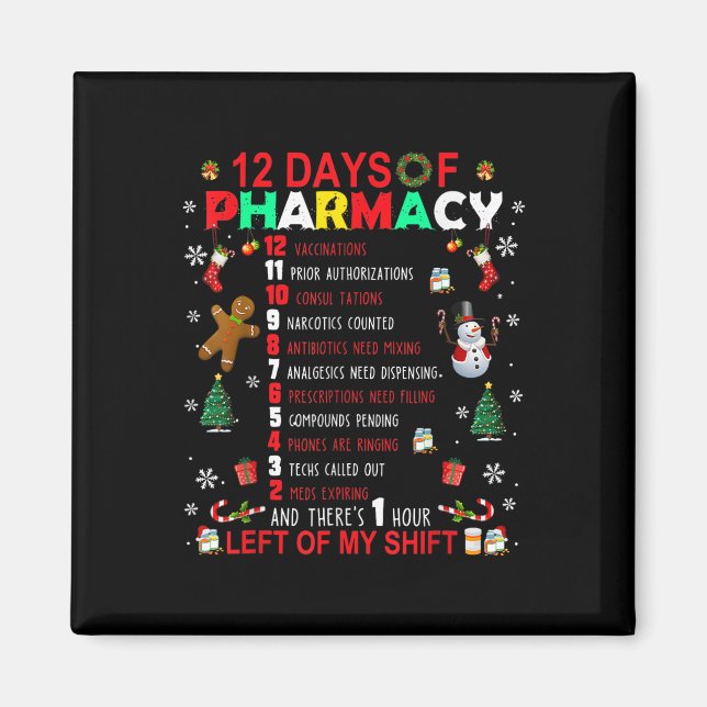 Aimant 12 Jours de pharmacie Funny Noël Pharmacien Tec (Devant)