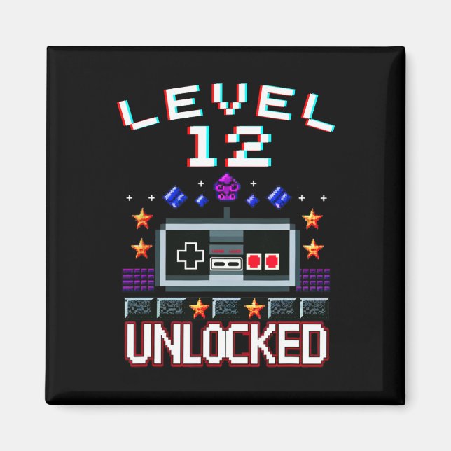 Aimant 12e anniversaire garçon niveau 12 déverrouillé jeu (Devant)