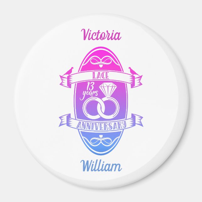 Aimant 13 ans traditionnel dentelle 13e anniversaire de m (Devant)