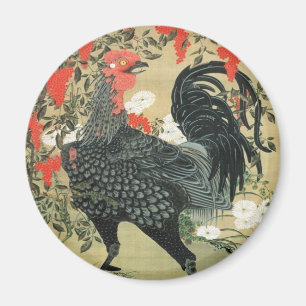 Aimant 14. 南 天 雄 鶏 図, 冲 Noix rouges et coq, Jakuchu, 若