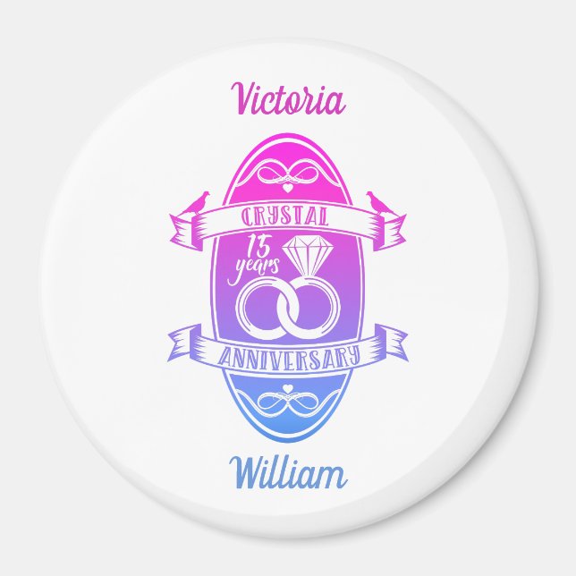 Aimant 15e anniversaire de mariage de cristal traditionne (Devant)