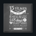 Aimant 15e anniversaire de mariage, tableau noir, 15 ans<br><div class="desc">Célébrez votre amour avec nos élégants signes d'anniversaire de mariage. Parfaits pour marquer des jalons et ajouter une touche spéciale, ces panneaux sont parfaits pour mettre en valeur votre célébration, améliorer la décoration et capturer des souvenirs chéris. Leur design allie sophistication et charme personnel, rendant votre anniversaire vraiment inoubliable. Conçu...</div>