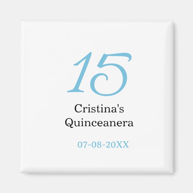 Aimant 15th quinceanera birthday blue black bold letter n (Devant)