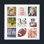 Aimant 16e anniversaire fête photo collage garçon<br><div class="desc">Un aimant pour une fête du 16ème anniversaire pour un garçon, célébrant sa vie avec un collage de 8 de vos photos. Modèles pour l'âge de 16 ans et une date. Date de naissance ou date de la fête. Lettres de couleur noire. Fond blanc. Parfait comme une faveur de fête,...</div>