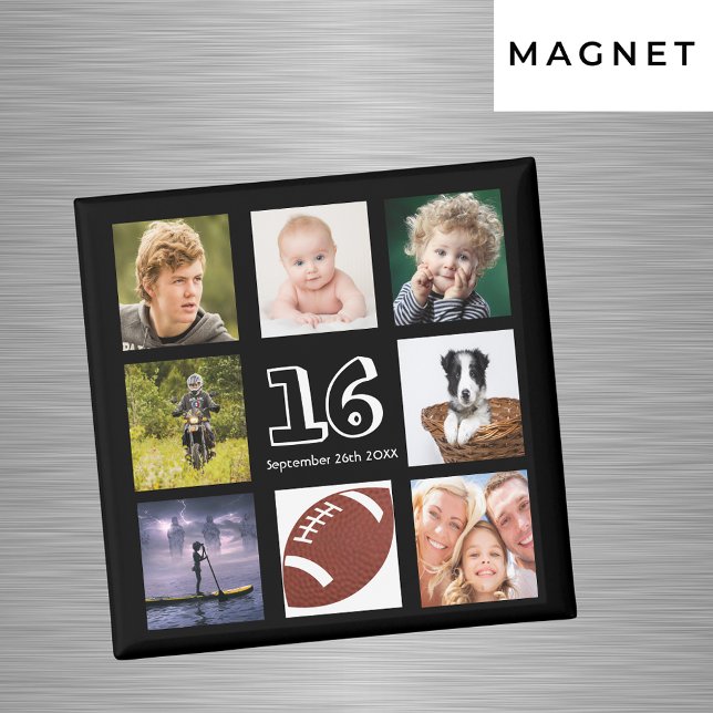 Aimant 16e anniversaire fête photo collage noir garçon (Créateur téléchargé)