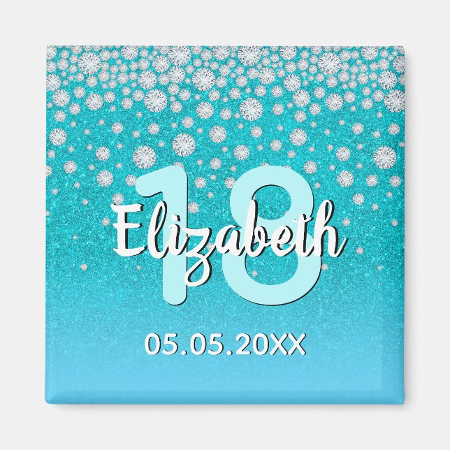 Aimant 18e anniversaire turquoise bleu vert nom de partie (Devant)