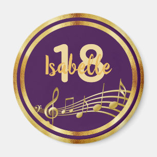 Aimant 18e anniversaire violet or musique notes nom fille